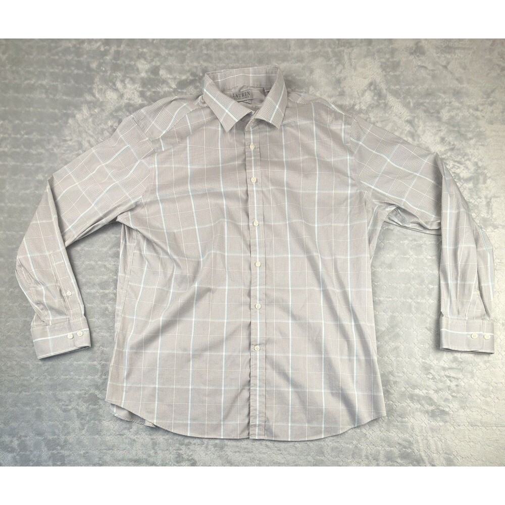 Lauren Ralph Lauren Men’s 2XL Slim Fit Plaid Stretch Button Up Shirt Gray Blue